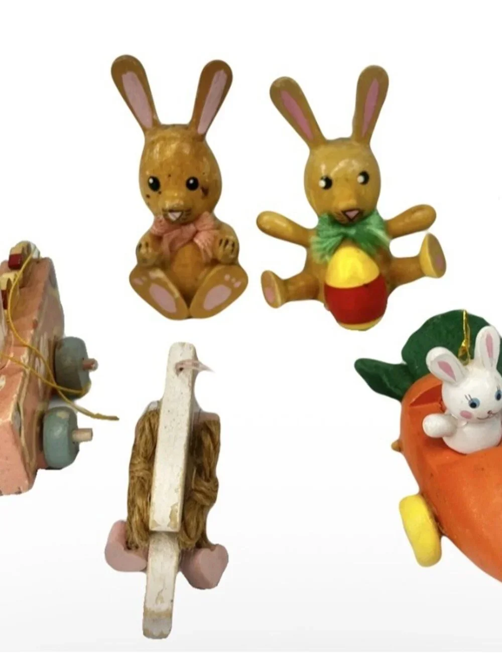 Vtg Easter Ornaments Wood Dakin Crochet Paper Mache Egg Chick Bunny Rabbit Lot